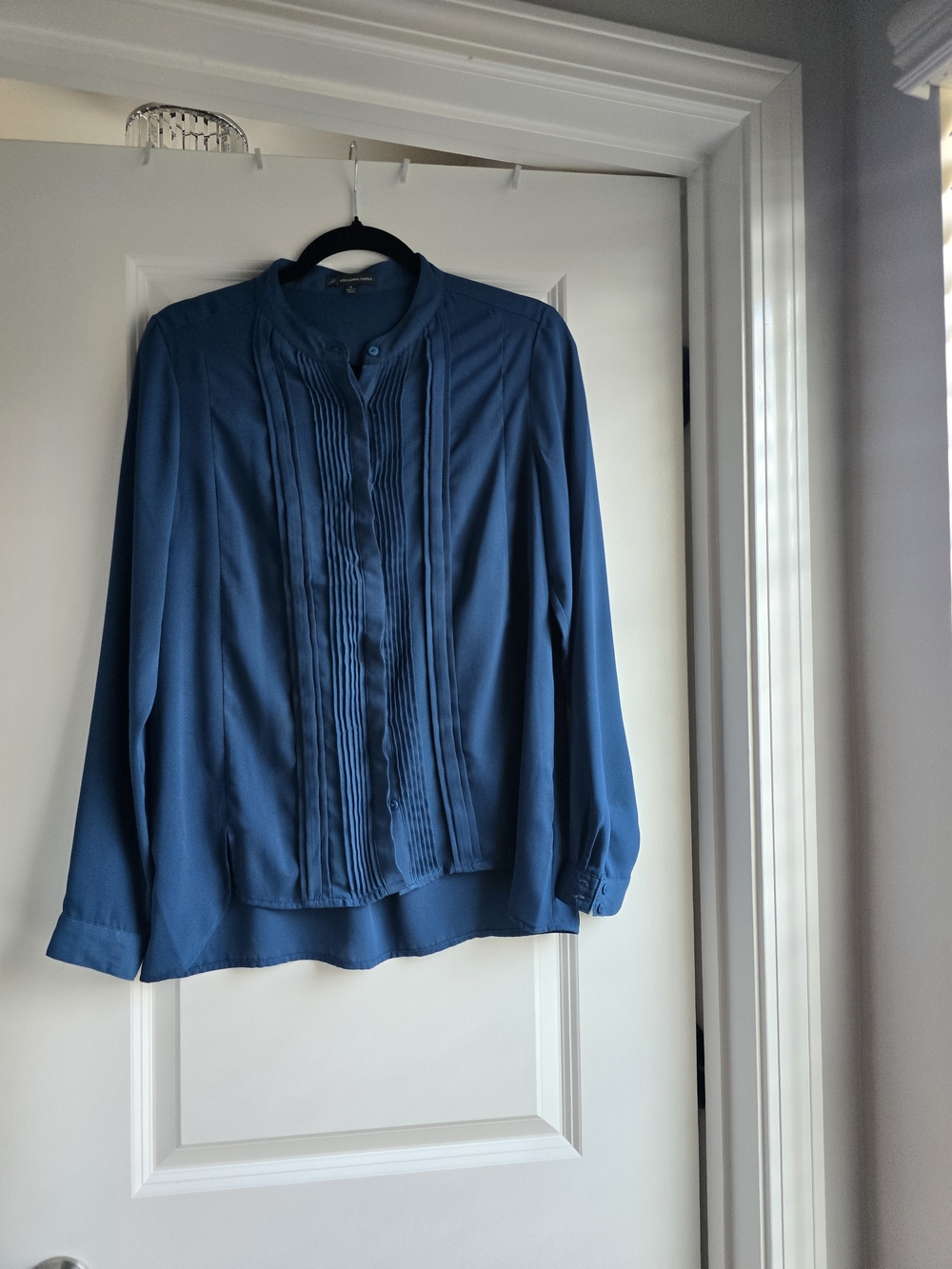 Adrianna Papell Teal Blue Pintuck Front Blouse